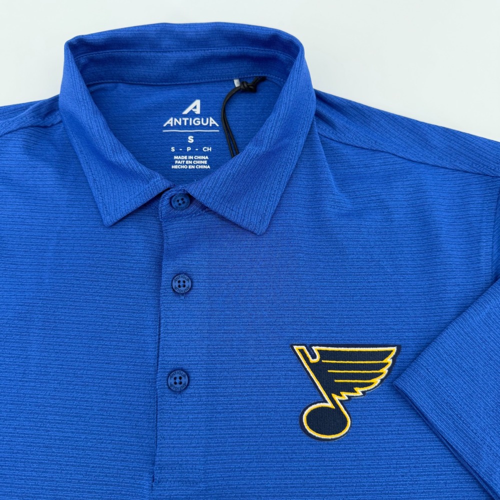 Antigua Polo Mens Small Blue St. Louis Blues Hurdle Polo NHL Short Sleeve Stripe
